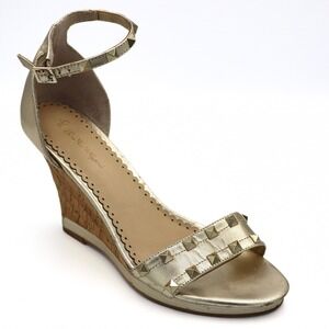 Lilly Pulitzer Wedge Sandals Womens 9 Gold Studded Cork Ankle Strap Summer Party